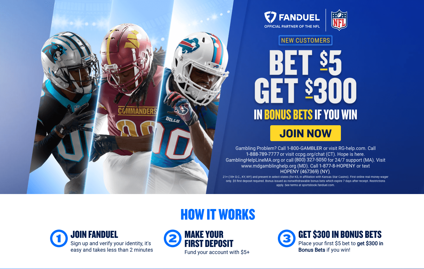 Fanduel ยินดีต้อนรับโบนัส – เดิมพัน $ 5 รับ $ 300 ในการเดิมพันโบนัสใน Chargers vs Raiders